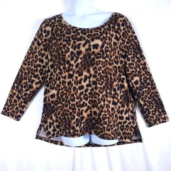 Per Se Women's Black & Gold Leopard Print Long Sleeve High Low Top Plus Size 1X - Picture 1 of 9